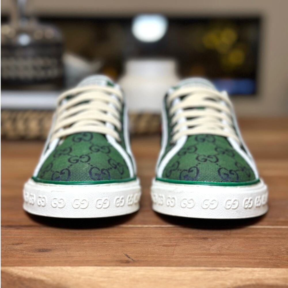 GUCCI NEW Women's US Size 10 Tennis 1977 GG Logo Green Canvas Low-Top Sneakers - Picture 8 of 12